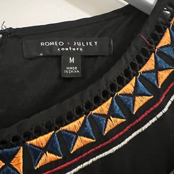 Black Embroidered Long Sleeve Dress with Mesh Detail | Sz M - Picture 3 of 7